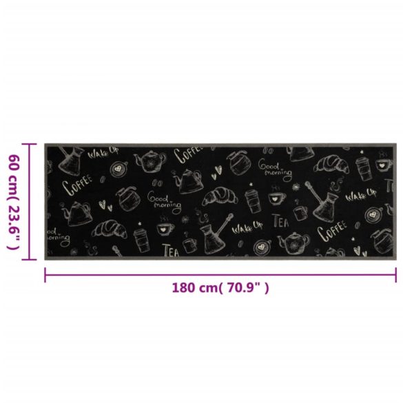 fekete reggeli mintás mosható bársony konyhaszőnyeg 60x180 cm