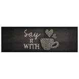 fekete mosható csészemintás bársony konyhaszőnyeg 60x180 cm