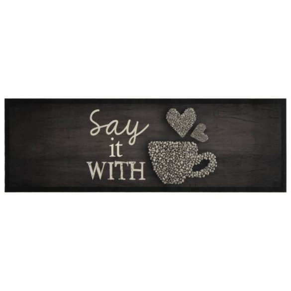 fekete mosható csészemintás bársony konyhaszőnyeg 60x180 cm