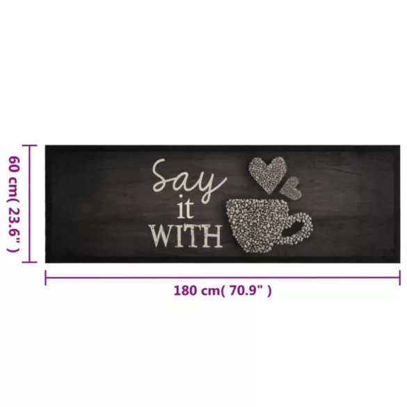 fekete mosható csészemintás bársony konyhaszőnyeg 60x180 cm