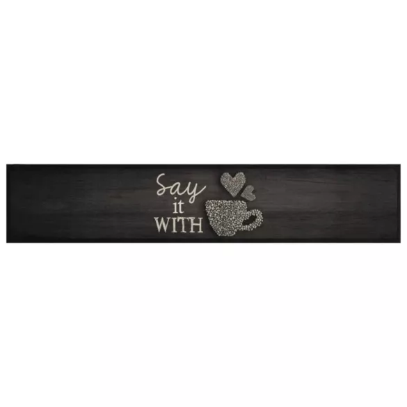 fekete mosható csészemintás bársony konyhaszőnyeg 60x300 cm