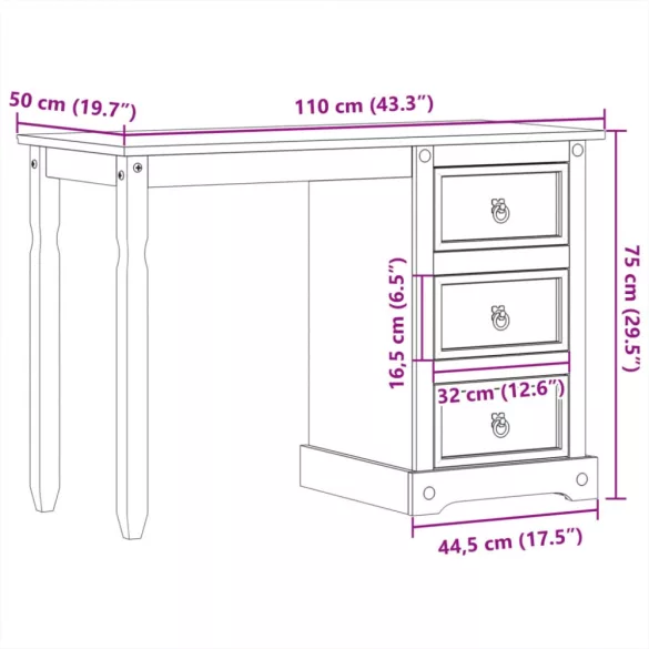 Corona tömör fenyőfa fésülködőasztal 110x47x75 cm