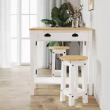 3 részes fehér tömör fenyőfa bárszett