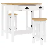 3 részes fehér tömör fenyőfa bárszett