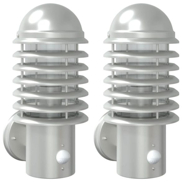 2 db ezüstszínű rozsdamentes acél kültéri érzékelős falilámpa