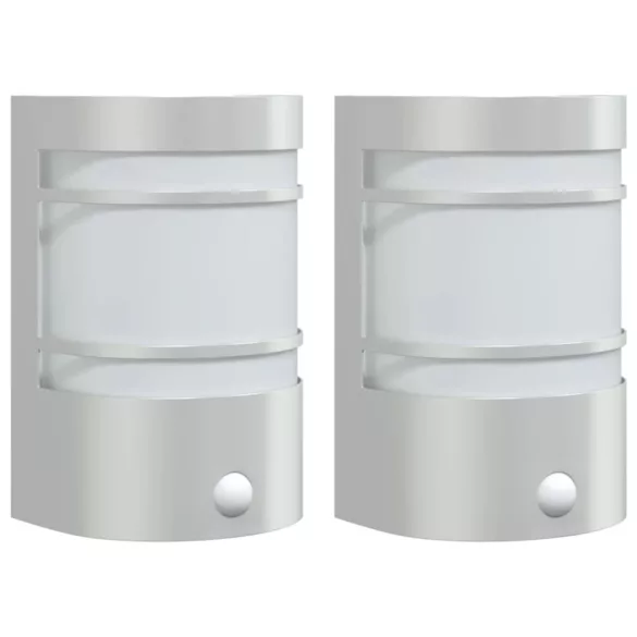 2 db ezüstszínű rozsdamentes acél kültéri érzékelős falilámpa