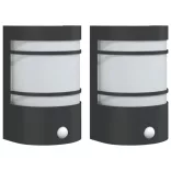 2 db fekete rozsdamentes acél kültéri érzékelős falilámpa