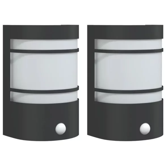 2 db fekete rozsdamentes acél kültéri érzékelős falilámpa