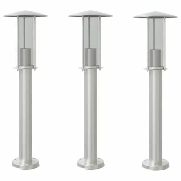 3 db ezüstszínű rozsdamentes acél kültéri állólámpa 60 cm