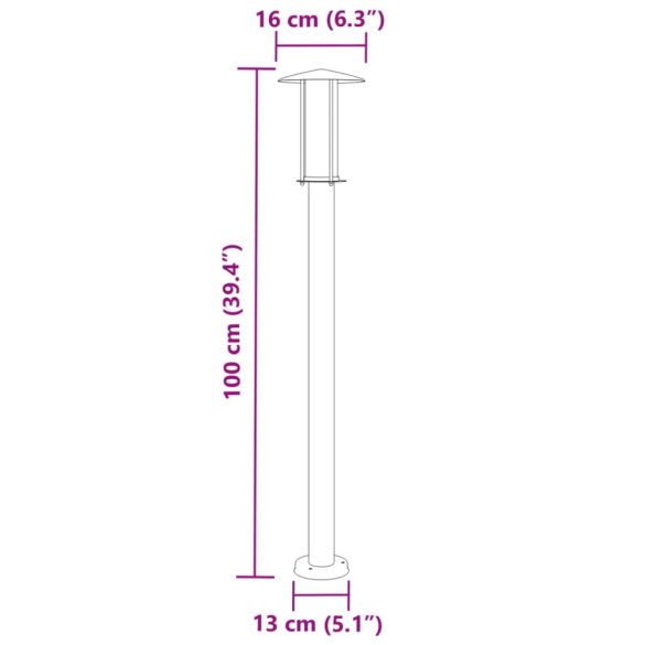 ezüstszínű rozsdamentes acél kültéri állólámpa 100 cm