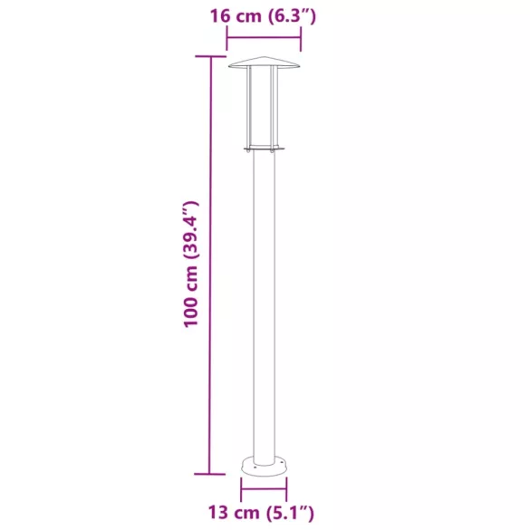 fekete rozsdamentes acél kültéri állólámpa 100 cm