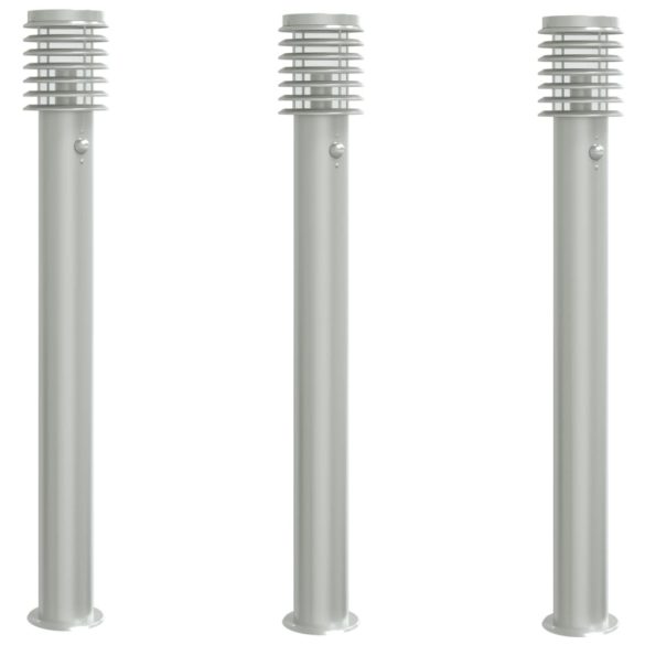 3db ezüst rozsdamentes acél kültéri állólámpa érzékelővel 110cm