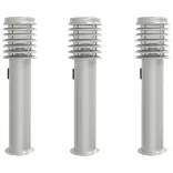 3 db ezüst rozsdamentes acél kültéri állólámpa aljzattal 60 cm