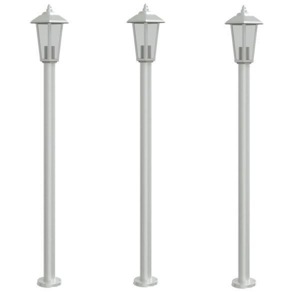 3 db ezüstszínű rozsdamentes acél kültéri állólámpa 120 cm