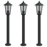 3 db fekete rozsdamentes acél kültéri állólámpa 80 cm