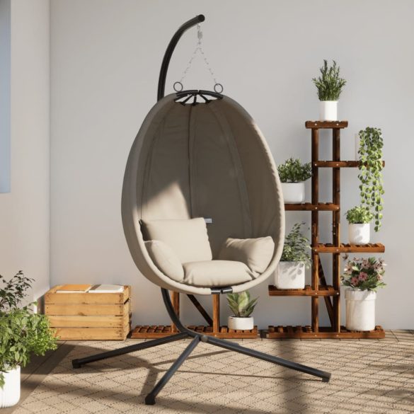 bézs szövet és acél függő kagylószék állvánnyal