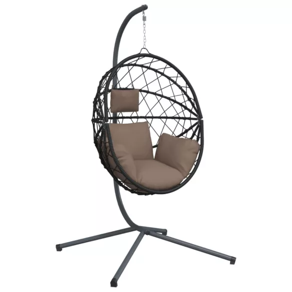 tópszínű rattan és acél függő kagylószék állvánnyal