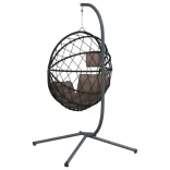 tópszínű rattan és acél függő kagylószék állvánnyal