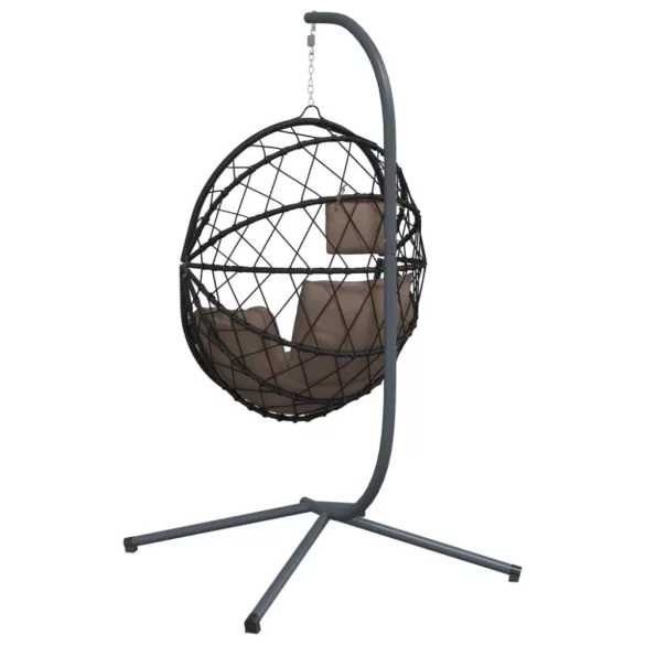 tópszínű rattan és acél függő kagylószék állvánnyal