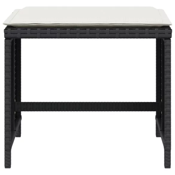 4 db fekete polyrattan kerti szék párnákkal 40 x 40 x 35 cm