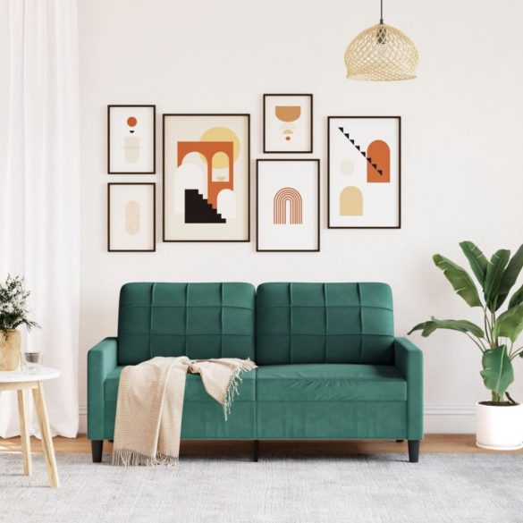 kétszemélyes sötétzöld bársony kanapé 140 cm