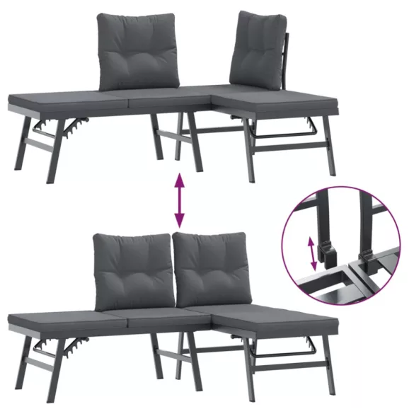 2 db fekete porszórt acél kerti pad párnával
