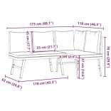 2 db fekete porszórt acél kerti pad párnával