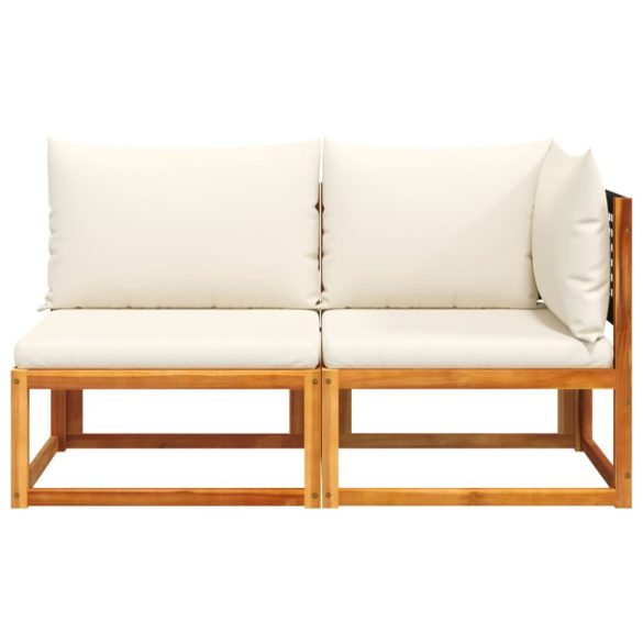 kétszemélyes akácfa és rattan kerti kanapé párnákkal