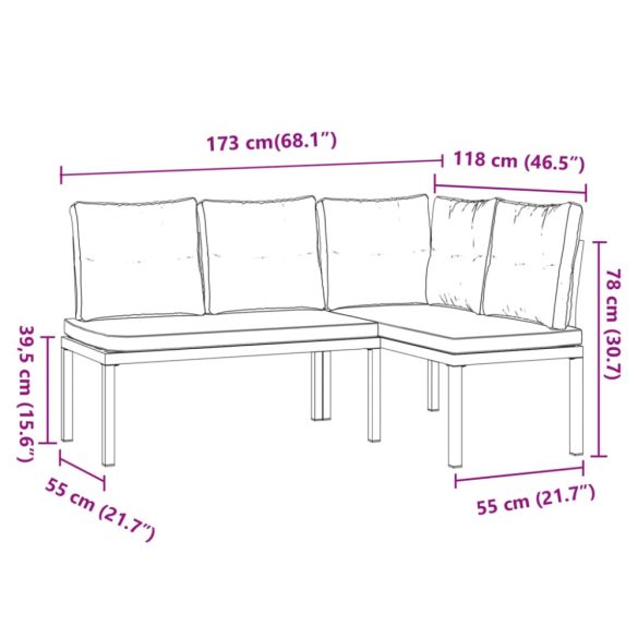 2 db fekete porszórt acél kerti pad párnával