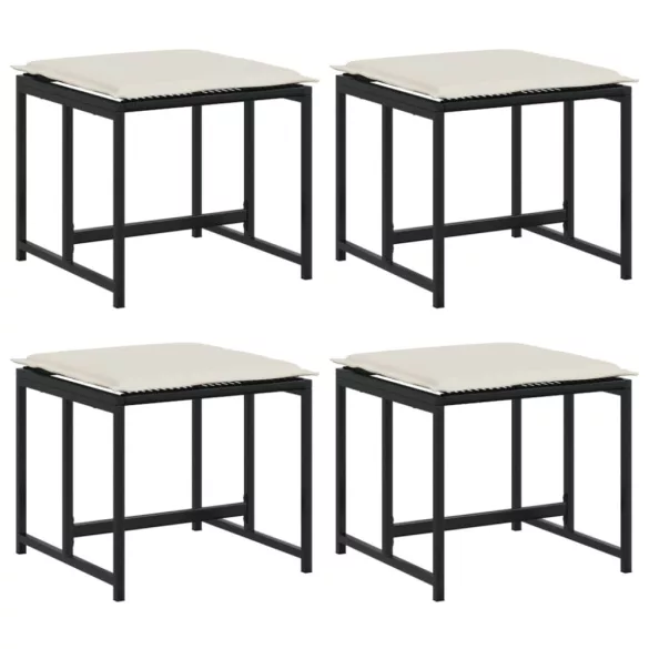 4 db fekete polyrattan kerti szék párnákkal