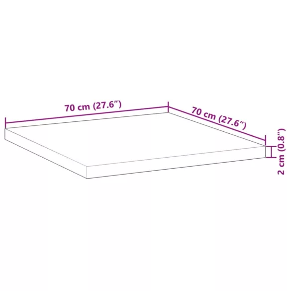 négyzet alakú tömör akácfa asztallap 70 x 70 x 2 cm