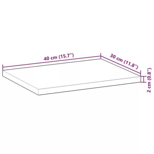 tömör akácfa téglalap alakú asztallap 40 x 30 x 2 cm