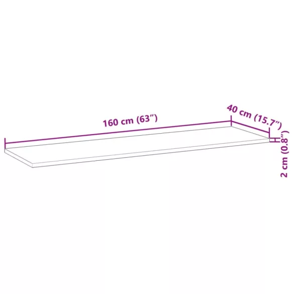 tömör akácfa téglalap alakú asztallap 160 x 40 x 2 cm