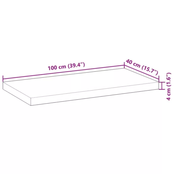 tömör akácfa téglalap alakú asztallap 100 x 40 x 4 cm