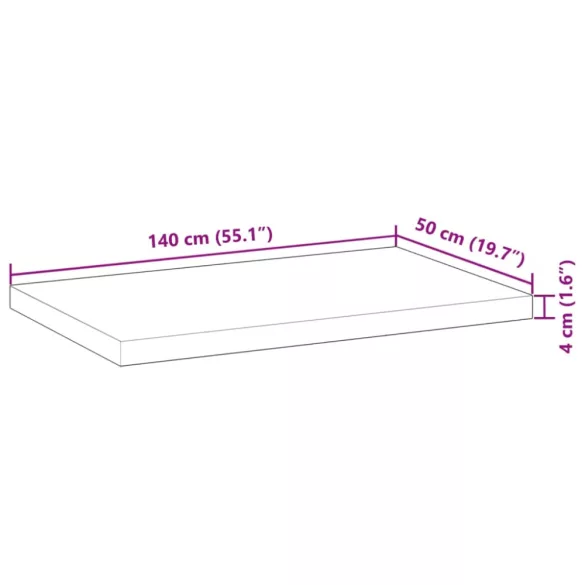 négyszög alakú tömör akácfa asztallap 140 x 50 x 4 cm