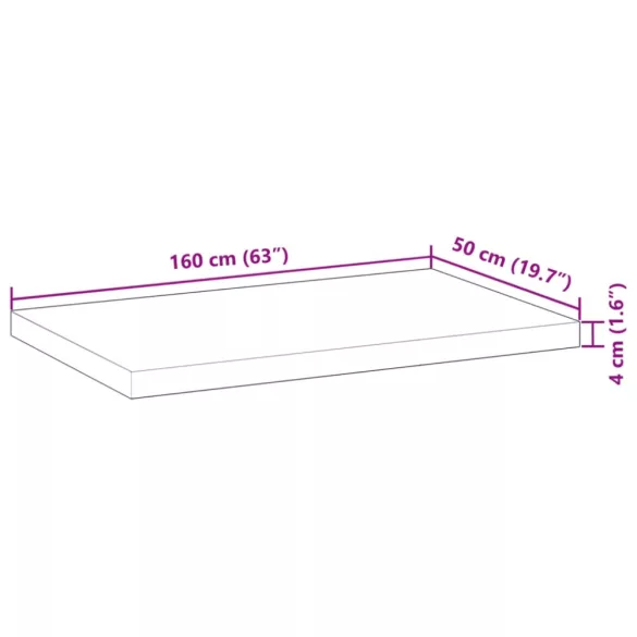 négyszög alakú tömör akácfa asztallap 160 x 50 x 4 cm