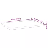 négyszög alakú tömör akácfa asztallap 80 x 70 x 4 cm