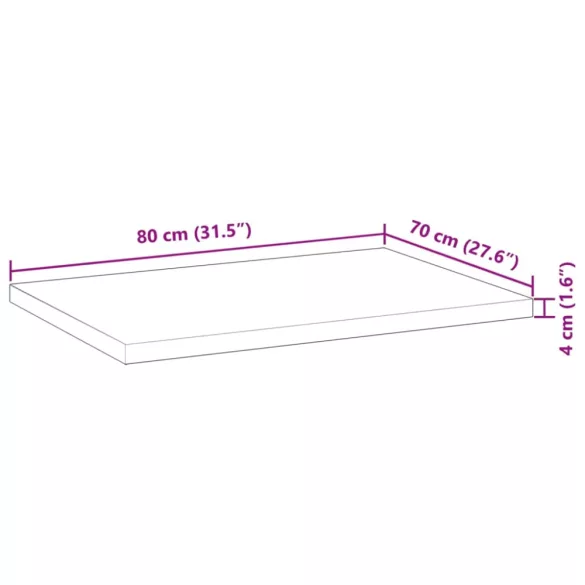 négyszög alakú tömör akácfa asztallap 80 x 70 x 4 cm
