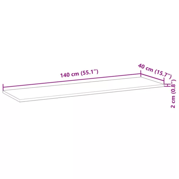 négyszög alakú tömör akácfa asztallap 140 x 40 x 2 cm