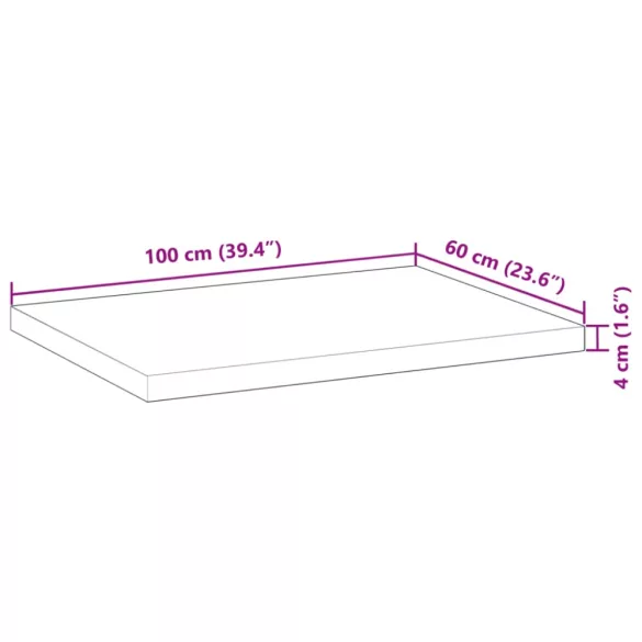 négyszög alakú tömör akácfa asztallap 100 x 60 x 4 cm