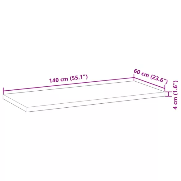 négyszög alakú tömör akácfa asztallap 140 x 60 x 4 cm