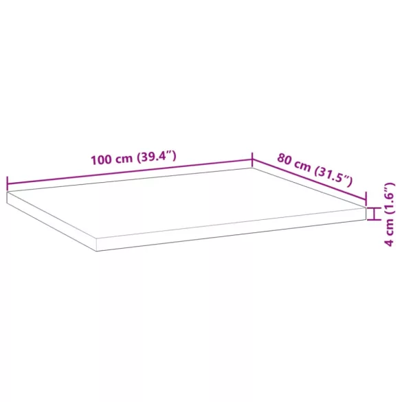 négyszög alakú tömör akácfa asztallap 100 x 80 x 4 cm