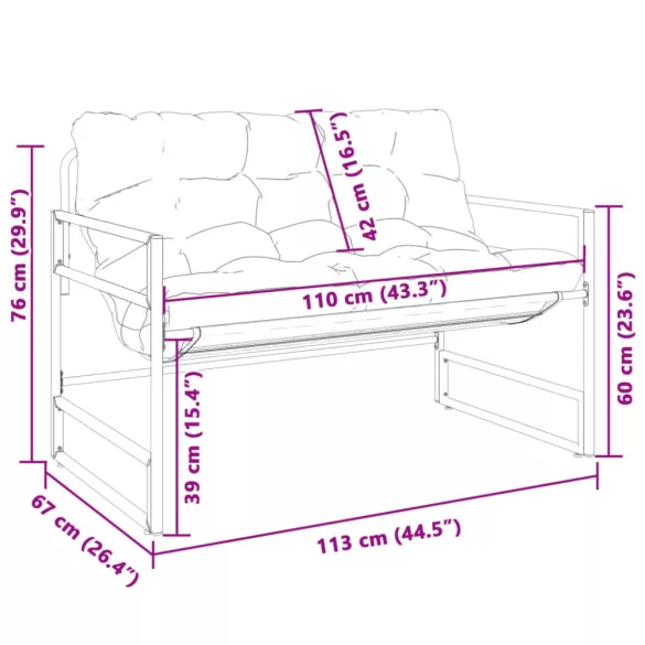 antracitszürke acél kerti pad párnával 113 cm