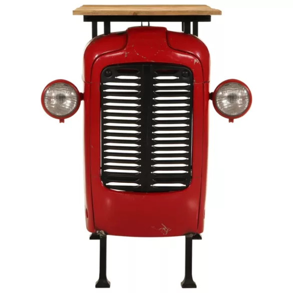 piros és barna tömör mangófa traktor bárasztal 55x120x107 cm