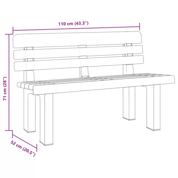 fehér polipropilén kerti pad 110 x 52 x 71 cm