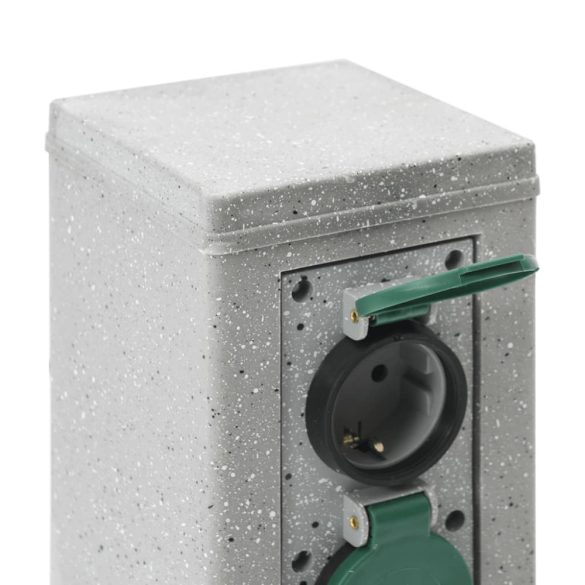 kőhatású szürke 4 utas kültéri tüskés konnektor 16x16x29,5 cm