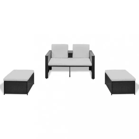 8 részes fekete kerti polyrattan pihenőszett