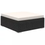 12-részes fekete polyrattan kerti bútorszett párnákkal