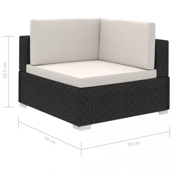 12-részes fekete polyrattan kerti bútorszett párnákkal
