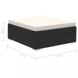 12-részes fekete polyrattan kerti bútorszett párnákkal